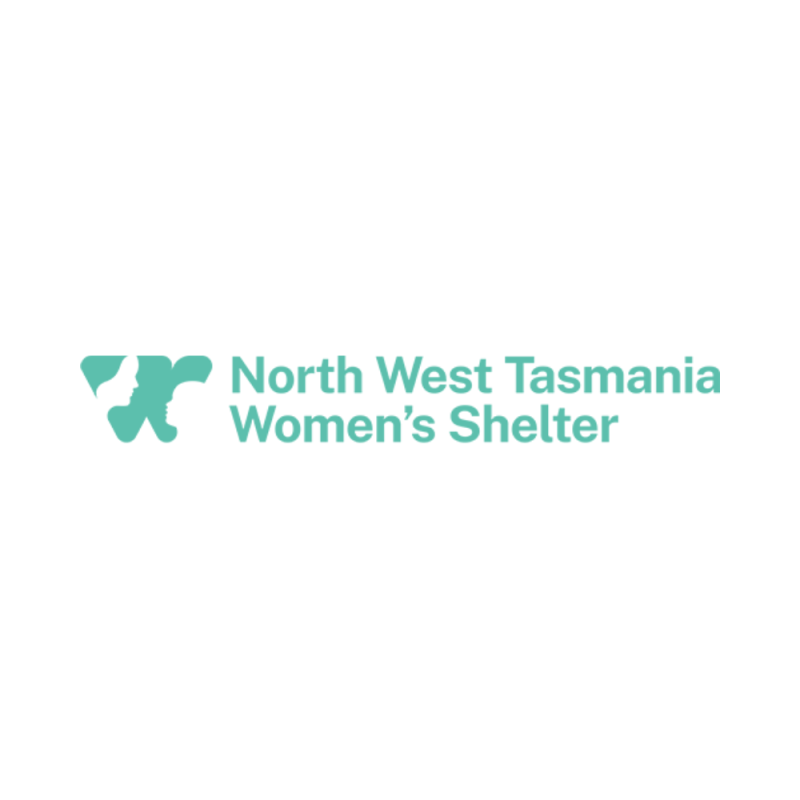 North West Tasmania Women’s Shelter logo featuring a teal symbol with two face profiles and the text “North West Tasmania Women’s Shelter”.