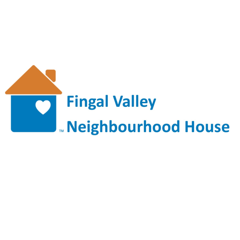 Fingal Valley Neighbourhood House logo featuring a blue house with an orange roof and a white heart, alongside the text “Fingal Valley Neighbourhood House”.