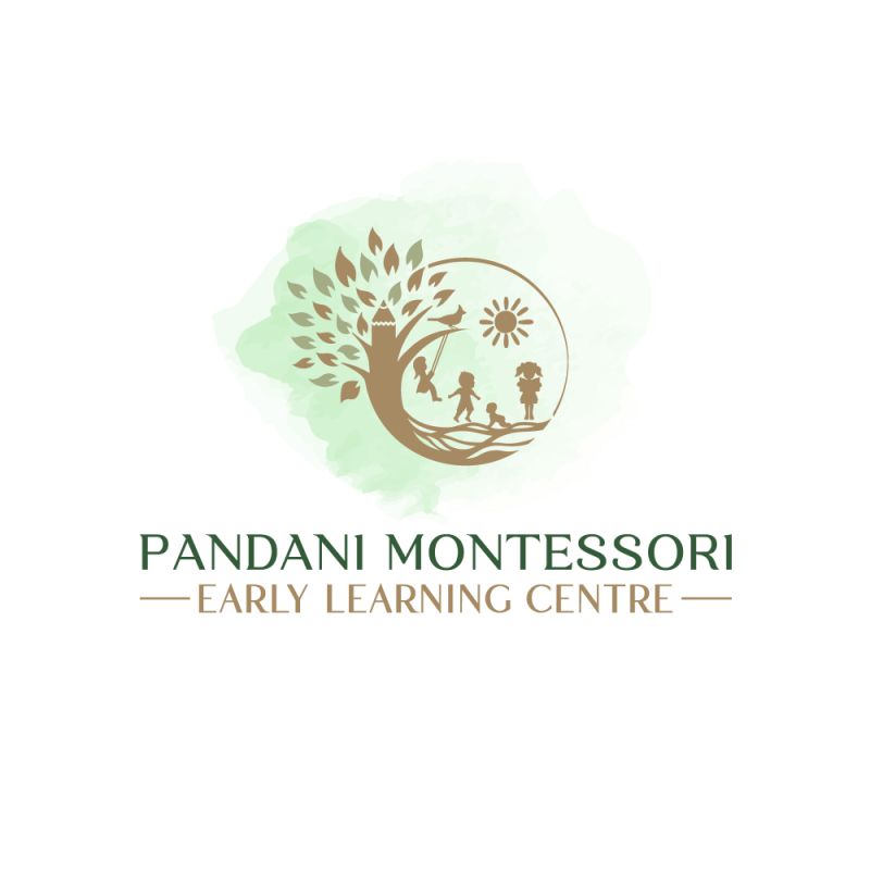 Pandani Montessori Early Learning Centre logo with a tree forming a circular scene of children, sun, and bird in natural tones.