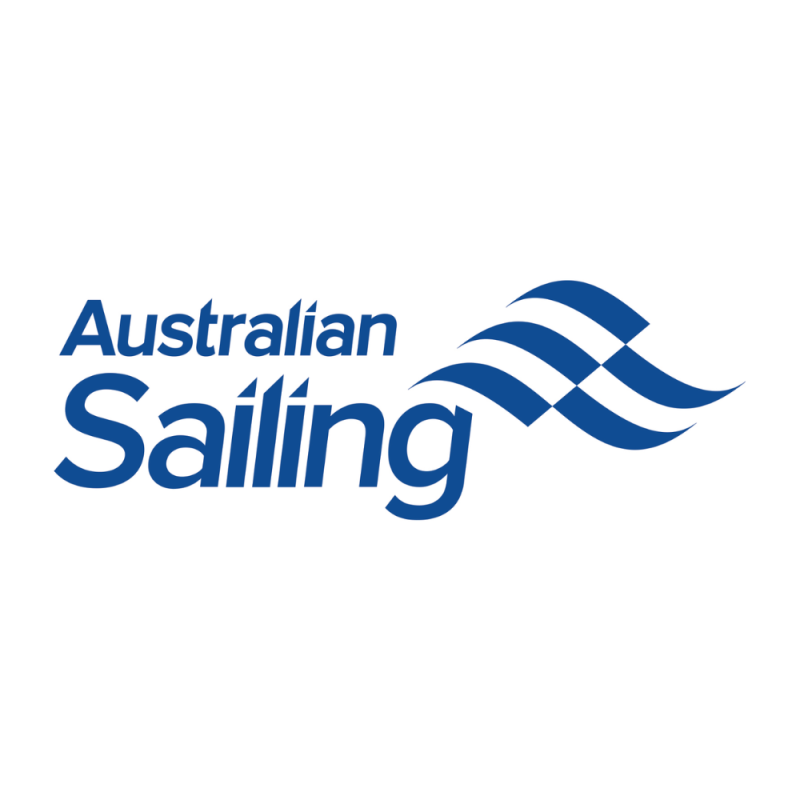 Australian Sailing logo with blue text reading “Australian Sailing” alongside three stylized blue wave shapes.