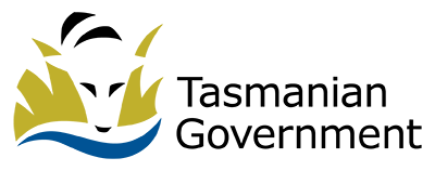 Tasmanian Government logo in blue black and olive, consisting of a tasmanian tiger looking through grass into water with the words Tasmanian Government to the right.