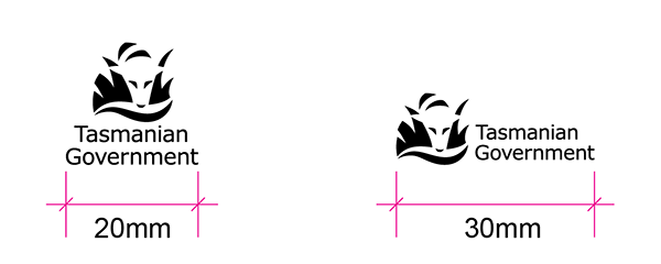 Both version of the Tasmanian Government logo indicating their minimum size
