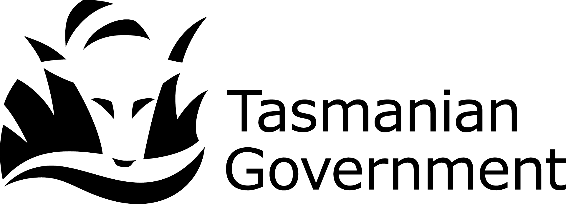 Tasmanian government logo in black with Tasmanian Tiger to the left and the words Tasmanian Government to the right
